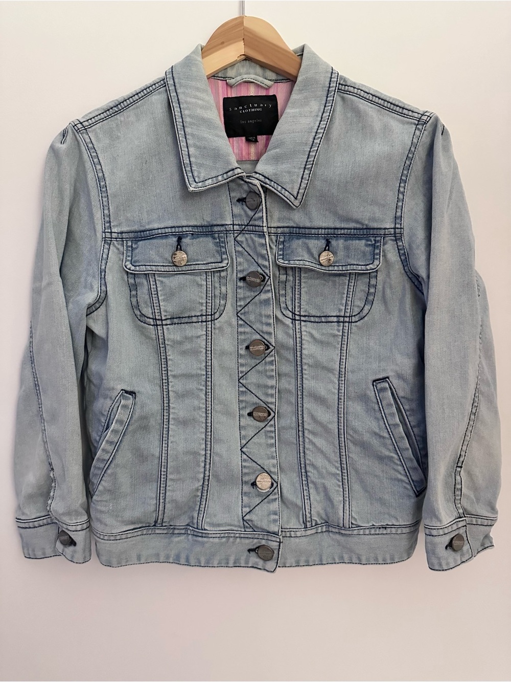 Sanctuary Light Wash Denim Jacket Size Medium 3/4 Length Sleeves